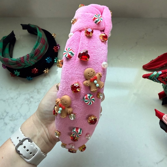 Set of 9 CHRISTMAS HOLIDAY Headbands Santa Plaid Sequin Jewel Knotted Bells Bows - Picture 5 of 13